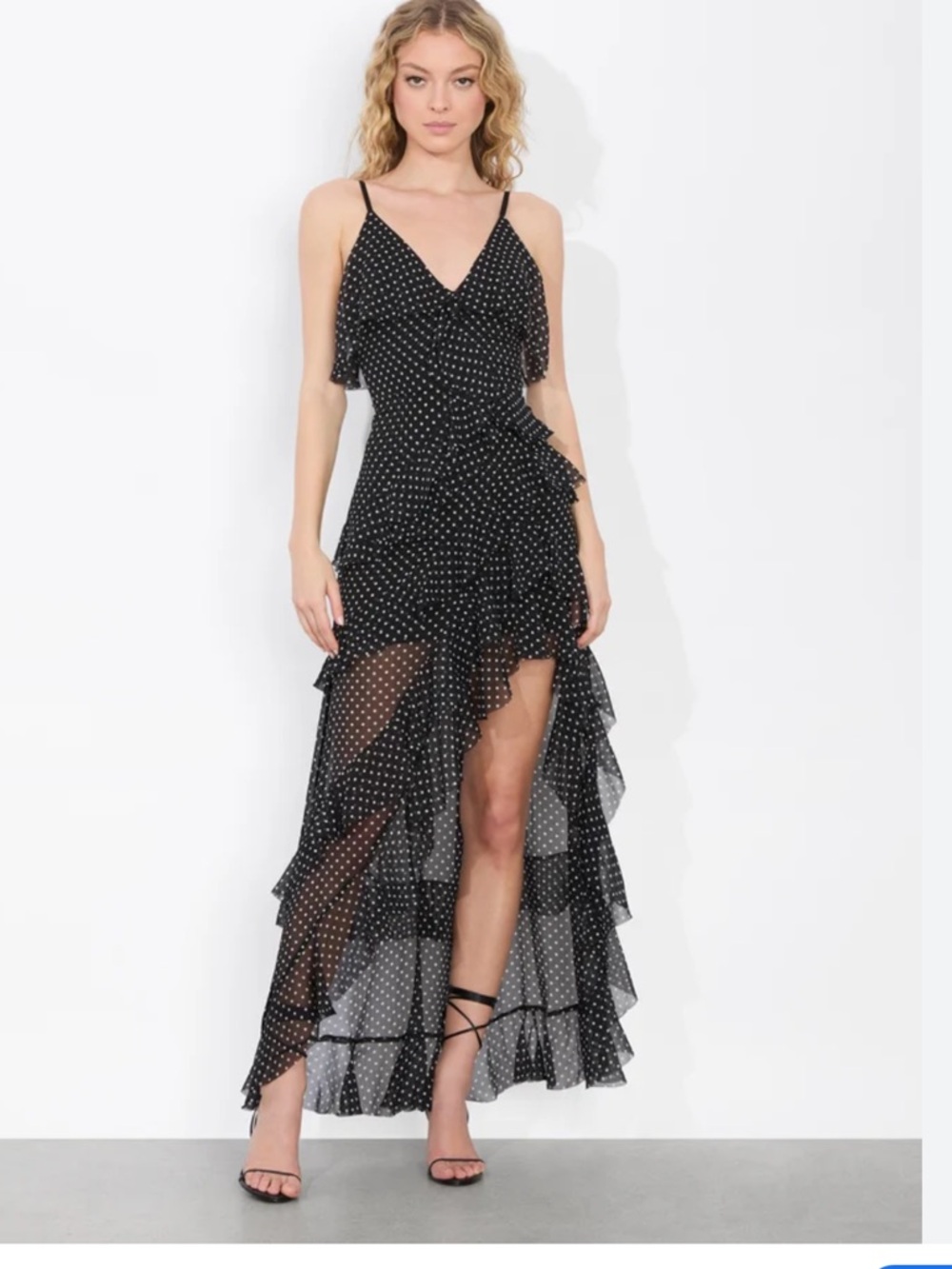 Alice + Olivia Black Polka Dot Ruffled Maxi Dress